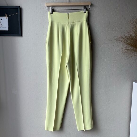 PINKO Natalia Yellow High Waisted Pleated Crepe Ankle Trouser Pants Size 2 - Picture 4 of 9